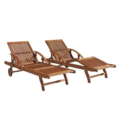 Pemberly Row Wood Lounge Chair with Arms and Adjustable Leg Rest Set of 2 Natural