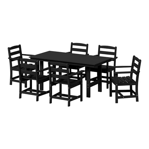 WestinTrends Ashore 7-Piece HDPE Outdoor Rectangular Patio Dining Table Set, Black