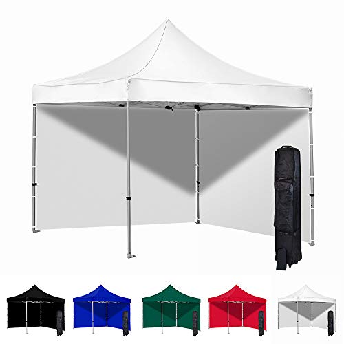 Vispronet 10x10 Instant Canopy Tent and 2 Side Walls – Commercial-Grade Aluminum Frame – Water Resistant Canopy Top and Sidewalls – Includes Canopy Bag and Stake Kit (White)