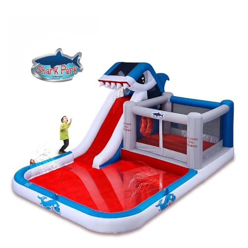 Blast Zone Shark Park Inflatable Water Park Bouncer White/Red/Blue