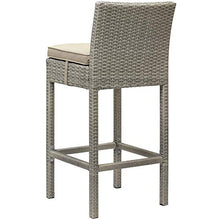 Contemporary Outdoor Patio Garden Bar Side Stool Chair, Set of Four, Fabric Rattan Wicker, Beige