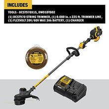 DEWALT FLEXVOLT 60V MAX* String Trimmer, Two Speed, 15-Inch, 3-Ah Battery & Extra Trimmer Line, 225-foot by 0.080-Inch (DCST970X1 & DWO1DT802) Yellow
