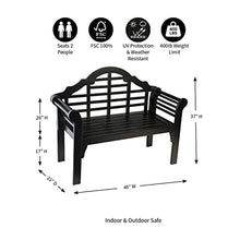 Plow & Hearth Weatherproof Lutyens Eucalyptus Wood Garden Bench | Foldable Patio Bench | Outdoor Furniture Seating for Porch Park Deck | Black