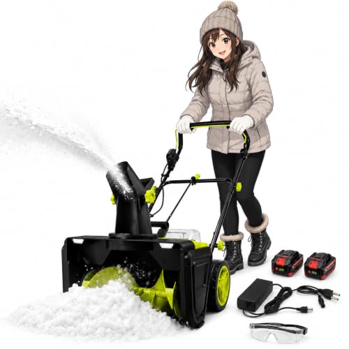 20 Inch Cordless Electric Snow Blower Machine, 7.6m/25ft Throw 2-Battery