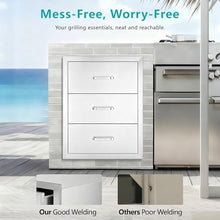 Premium 201 Stainless Steel Outdoor Kitchen Triple Drawer Cabinet with Paper Towel Holder.18Wx23Hx23D with Handle.Weather-Resistant, Full-Extension Drawers for BBQ Islands, Patios & More