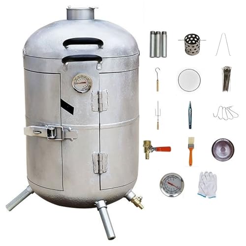 AoForce Charcoal Grill Pellet Smokers S-Shaped Door Design 360° All-Around Grilling Diameter 32CM Equipped with Thermometer and Grill Rack Stainless Steel Material Smoker(Silver)