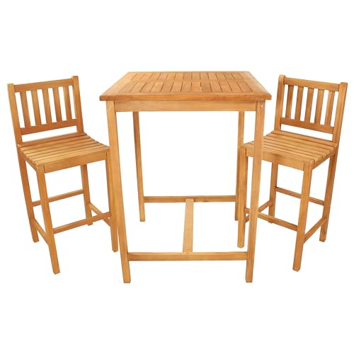 Sunnydaze 3-Piece Teak Wood Bar-Height Patio Table Set Teak