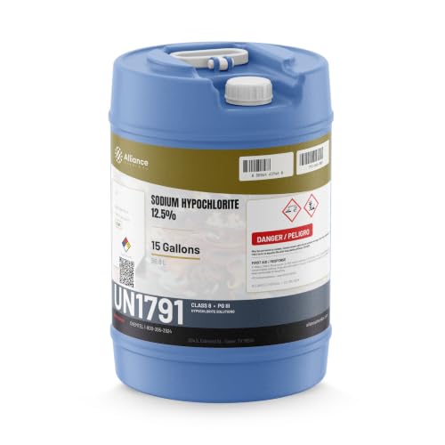 Alliance Chemical Sodium Hypochlorite 12.5% Solution - 15 Gallon Drum - High Purity Sodium Hypo Chloride for Pool and Water Treatment