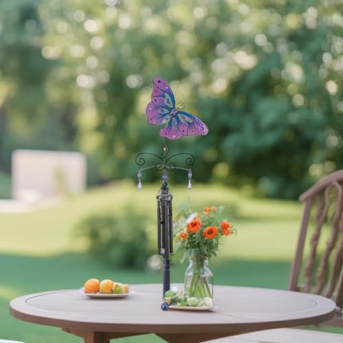 ICE ARMOR 32" Long Pink Butterfly Hanging Wind Chime Garden Decor Multicolor