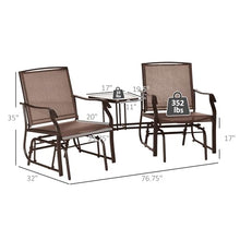 Double Glider Rocking Chair with Table for Porch, Garden, Backyard, 2 Seater Outdoor Swing Loveseat, Coffee Brown