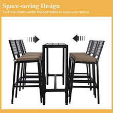 Sumshadow Outdoor Patio Bar Set, Bar Height Patio Dining Set, Weather-Resistant Bistro Counter Pub Set with Cushions & Slatted Tabletop for Backyard, Garden, Yard (63" Table, 6 "X Style Stool, Black)