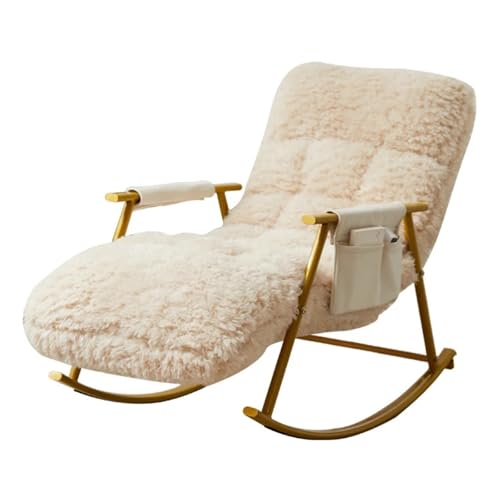 OUTIFUOSSR Metal Rocking Chair Folding Lounge Balcony Reclining with Washable Plush Cushion Chaise Adjustable Backrest