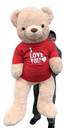 Big Plush Giant 6ft Teddy Bear with I Love You T-Shirt Beige