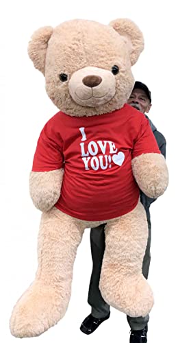Big Plush Giant 6ft Teddy Bear with I Love You T-Shirt Beige