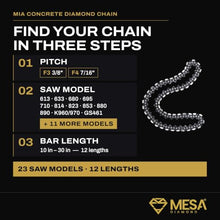 Mesa Diamond 12 in MIA Concrete Diamond Chain - 3/8" F3 Pitch - Fits EDCO Concrete Chainsaw - Diamond Chain for Concrete, Reinforced Concrete and Masonry