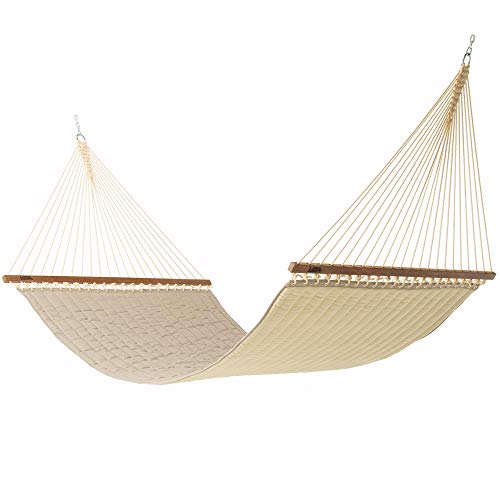 Hatteras Hammocks Large Cast Ash Sunbrella Quilted Hammock – 13 ft. x 55 in., 2-Person, 450 lb Capacity, Cumaru Spreader Bar, Zinc-Plated Hardware – Handcrafted in the USA