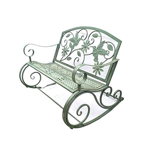 GAAHRQQQ 41-inch Antique Courtyard Rocking Chair Cast Iron Metal e Garden Furniture Rocking Chair Weight Capacity 220 pounds Double seat with backrest for Porch and Living Room Swing Garden Armchair