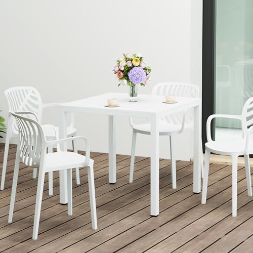 Costaelm Kitchen & Dining Room Sets, 5 piece Dining Table Set, Breakfast Coffee Bar Table and Chairs of 4, Stackable Dining Side Chair, Patio Bistro Deck Furniture, White