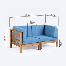 Great Deal Furniture GDFStudio Outdoor Sectional Loveseat Set 2-Seater Acacia Wood Teak Blue