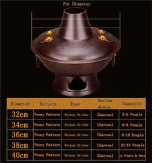 GenSDH Vintage Copper Charcoal Hot Pot with Chimney - 40Cm Shabu Shabu Cooker for 3-12 People,Ideal for Home Parties and Gatherings - Premium Hotpot Cookware,Brass,40cm