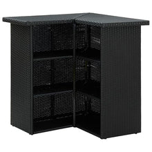 Benzara Outdoor Corner Bar Table, 3 Shelves, Black Rattan and Steel, 41 Inch