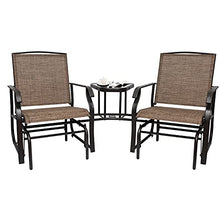 HSQQ 3 in 1 L Porch Glider Loveseat Outdoor Patio Swing Glider Chair 2-Person Outdoor Sling Fabric Double Glider Rocker Chair, Coffee Table with Umbrella Hole for Garden, Porch, Backyard, Beige