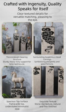 IBCNPABT Chinese Auspicious Cloud Pedestal Stand, Solid Artificial Stone Decorative Display Pillar, Stone‑Textured Plant Stand for Indoor Outdoor Garden Patio Porch Decoration(X-Large)