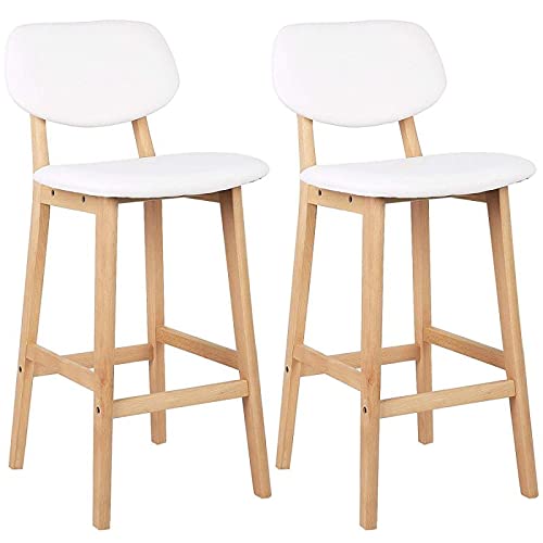 HASMI Bar Stools 2 Pieces/Set of High-Leg Stools Faux Leather Cushions Comfortable Bar Restaurant Kitchen Home Chair Stool Bar Chairs (Color : White 2PC)