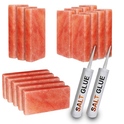 ZK Pack of 50 Himalayan Salt Tiles 8"x4"x1" for Sauna- with 2 Salt Glue