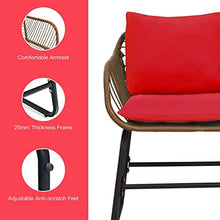 3PCS Patio Rattan Bistro Set Cushioned Chair Glass Table Deck Red Armchair Square Table