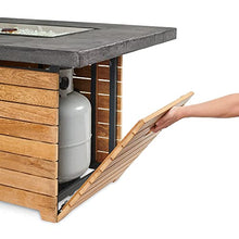Outdoor GreatRoom Co Propane Fire Pit Table - Darien Gas Fire Pits for Outside Patio - 44 Inch Rectangular Everblend Concrete Firepit Fire Table, Wood Base, Glass Tabletop Cover, 55,000 BTU - Grey