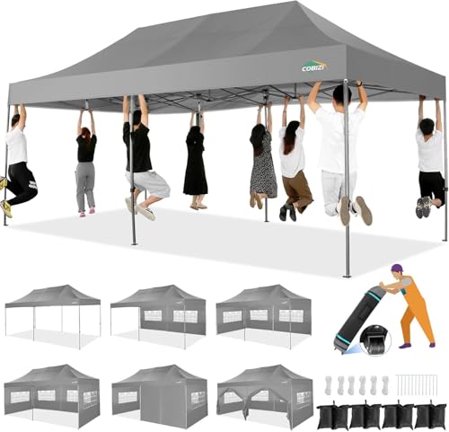 COBIZI 10x20 Heavy Duty Pop Up Canopy Tent with Sidewalls, Easy Up Canopy