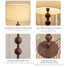 French Vintage Country Floor Lamp, Modern Dimmable Floor Light, Walnut Color Wood Ribbon with 9 Round Sphere and Linen Lampshades, for Living Room Bedroom Study Corner