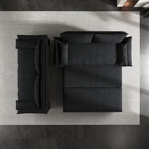 HomSof Queen Pull Out Sofa Bed 3-in-1 Convertible Velvet Loveseat Black