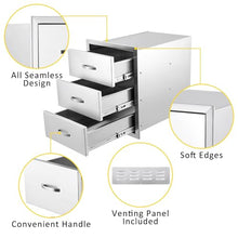FinerFurnis Stainless Steel Kitchen Drawers - Weather Resistant, Smooth Slide Rails,with Venting Panel - Enclosed Built-in Drawers for Kitchen Island, Patio, Grill Station(15.7x17.7x21.6 inch)