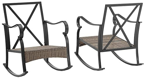 Crosley Furniture Dahlia 2-Piece Outdoor Rocking Chair Set Matte Black with Taupe Cushions
