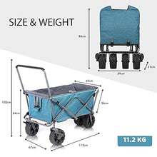 PUCNHZYNW Handcart, Garden Trolley, Folding Wagon Collapsible Trolley Outdoor Cart Folding Camping Cart with Lining for Camping Garden Beach All Terrain with Rubber Wheels with Brakes/Light