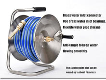 Etsuosy Stainless Steel Garden Hose Reel, Wall Mount or Portable, Manual Crank Winder with Brass Connector