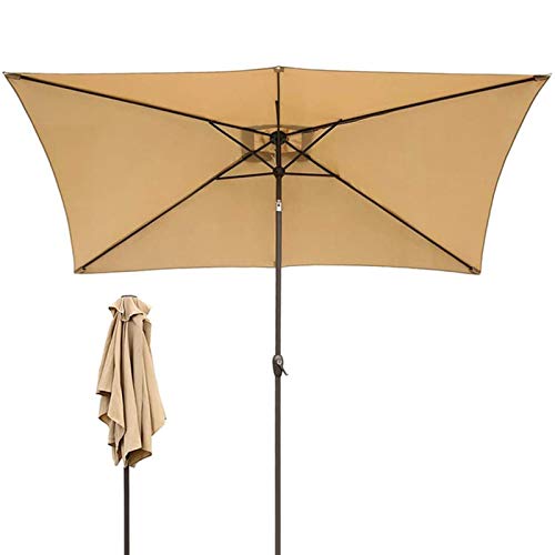 USZWBY Beige 8 Feet Rectangular Market Umbrella with Crank Handle & Tilt,Outdoor Shades Canopy Parasols for Garden,Patio Tables,Beach & Pool (Beige 2M×3M)