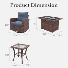 LayinSun 7-Piece Patio Furniture Set with Swivel Chairs and Fire Pit Table Brown/Navy Blue