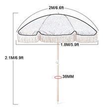 RWGOVLU 2M/6.6ft Beach Umbrella Tassel Umbrella Outdoor, UV Protection Sun Protection, Garden Umbrella Market Umbrella Table Umbrella, Portable Round, Foldable Umbrella, No Base