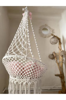 Macrame Swing Chair Cream Iron Frame 31.5 x 23.6 inches Seat 63 inches Height Modern Indoor Outdoor Hanging Seat for Adults Single Person Use - Cream