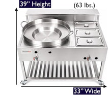 Stainless Steel Concave Comal Grill Stove + 3 Pan Steam Table-High Pressure Propane Cooker-Taco Cart-Discada Grill Bowl Mexican Style Wok-Complete with Hose & Regulator-Ideal for Commercial & Home