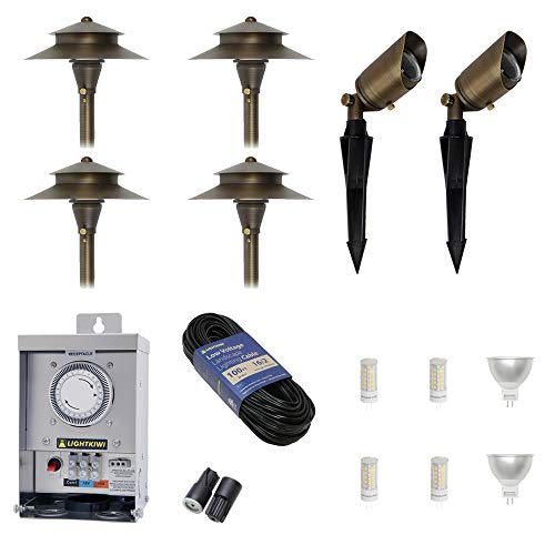 Lightkiwi D7988 Low Voltage LED Landscape Lighting Kit - (2) Spotlight (4) Path Light Kit