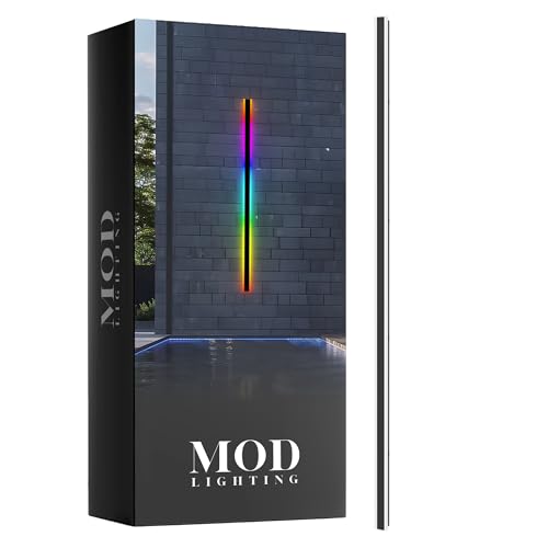 MOD LIGHTING Haylen Wired LED Outdoor Wall Light (1-Pack), 94" Water Resistant RGB Outdoor LED Sconce, Remote Dimming Modern Wall Sconces for Patio, Garage, Black