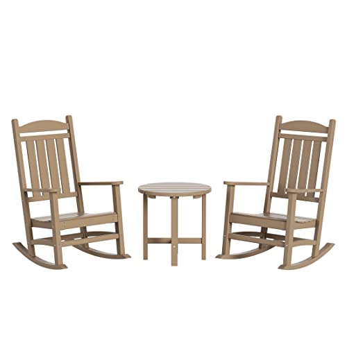 WestinTrends Malibu 3-Piece Set Outdoor/Patio Rocking Chairs with a Side Table (2 Seater), Weathered Wood