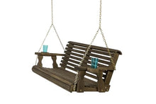 Amish Casual Heavy Duty 700 Lb Capacity Porch Swing with Cup Holders (5 Foot, Dark Walnut Stain) – Wooden Outdoor Roll Back Swing with Hanging Chains – Amish Made in the USA