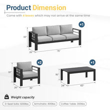 Solaste Aluminum Patio Furniture Set for All Weather, Oversized Metal Outdoor Furniture Set with 27.5" Deep Seating and 3.2" Wide Armrest, Patio Conversation Set with 5" Cushion, Black and Grey