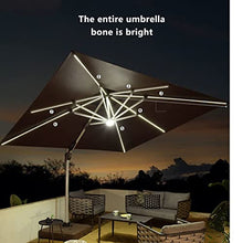 LOERSS 9.8ft Solar LED Cantilever Patio Umbrella,Square Cantilever Patio Umbrella,360-Degree Rotation Offset Market Umbrella,can Tilt,with Lights,Outdoor Sun Shade for Backyard(3m/9.8ft,咖)