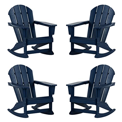 WO Home Furniture Patio Rocking Chair Set of 4 PCS Classic Outdoor HDPE UV Weather Resistant (Navy Blue)